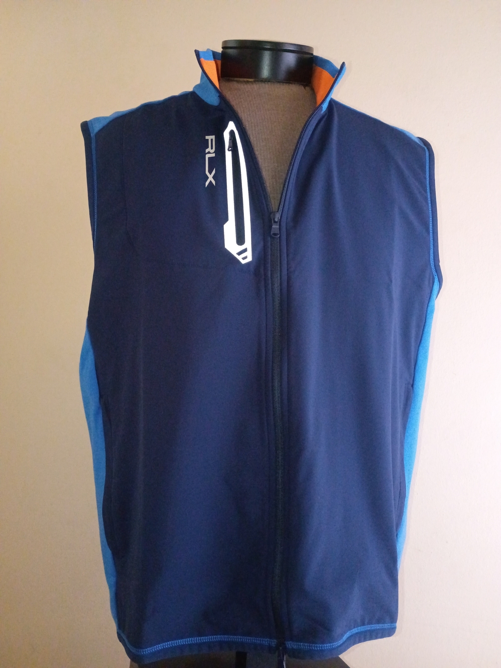 RLX Ralph Lauren Golf Tech Terry Full Zip Vest Navy and Royal Blue - NWT XL $168